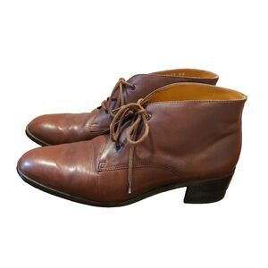 NICOLE Hamilton vintage brown leather low heel ankle boots wms 8M lace up 80 90s